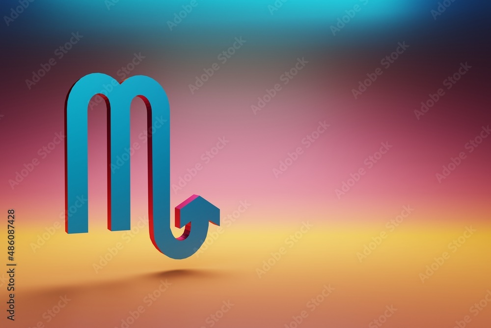 Poster Scorpio icon. Beautiful Blue Scorpio symbol icons on multicolor bright background. 3d rendering illustration. Background pattern for design.