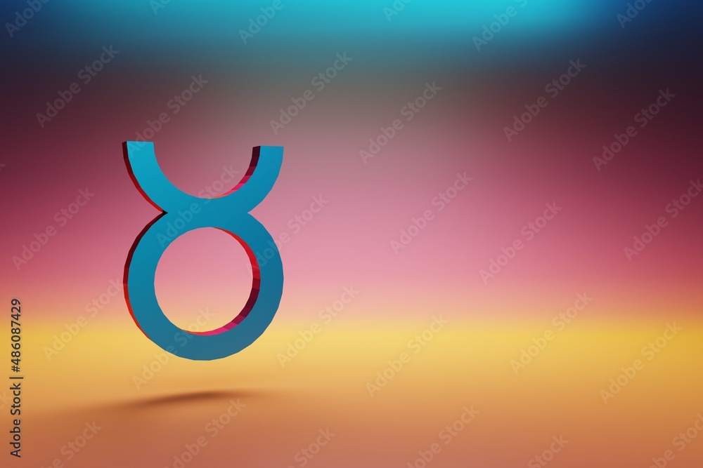 Poster Taurus icon. Beautiful Blue Taurus symbol icons on multicolor bright background. 3d rendering illustration. Background pattern for design.