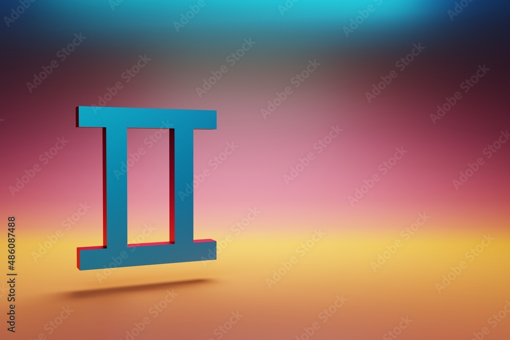Poster Gemini icon. Beautiful Blue Gemini symbol icons on multicolor bright background. 3d rendering illustration. Background pattern for design.