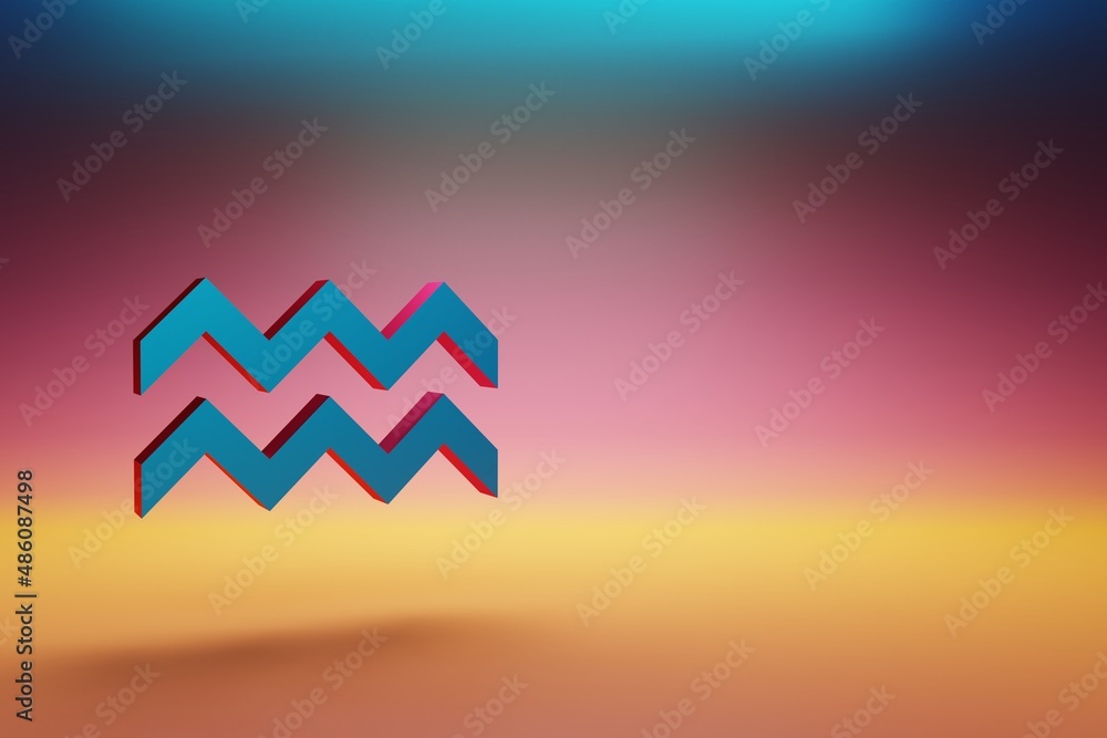 Poster aquarius icon. beautiful blue aquarius symbol icons on multicolor bright background. 3d rendering il