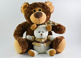 bear and bear cub.two teddy bears on a white background.