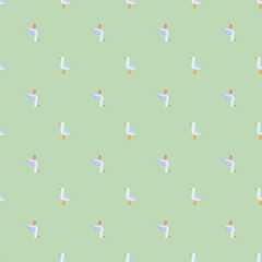 Seagulls standing seamless pattern. Background of sea birds.