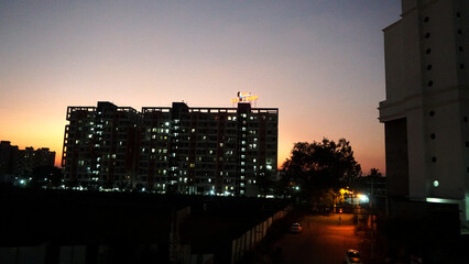 Pune, India - 19 January 2020: Night cityscape at Pune India with traffic.