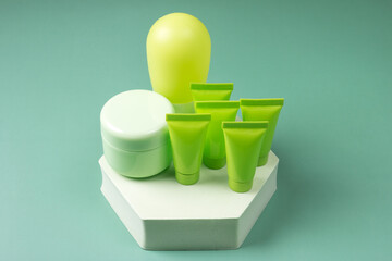Cosmetic jars for body care. Cosmetic background for spas and shops, empty tubes