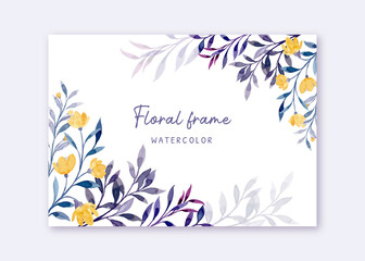 Purple yellow floral frame with watercolor