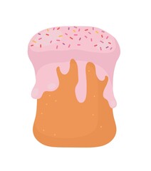 Colored Easter logo. A hand-drawn colored Easter baking icon with pink icing. Vector isolated colorful element.