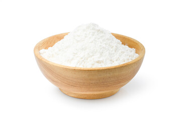 wooden bowl of starch on white