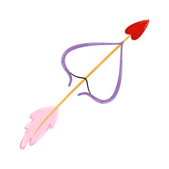 Cute bow and arrow, doodle illustration, holiday clipart