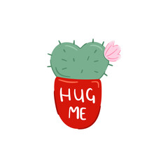 Funny doodle cactus as heart with flower, holiday clipart