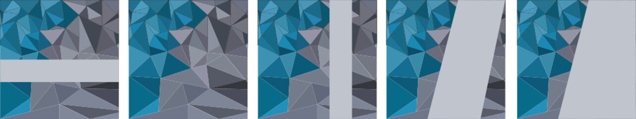 banner, flyer, business card, set, collection, gray, turquoise, blue, triangles, geometry, mosaic,