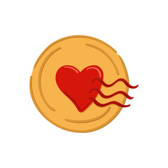 Romantic stamp with a heart, a doodle illustration for greetings, holiday clipart