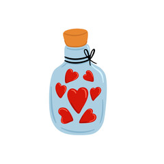 Doodle bottle with hearts and tag for Valentine's day, holiday clipart