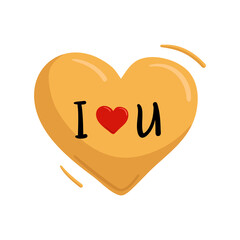 Cute doodle heart with sign I love you, holiday clipart