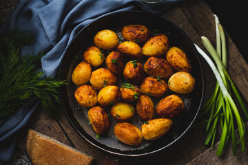 Food photo fried rustic potatoes
