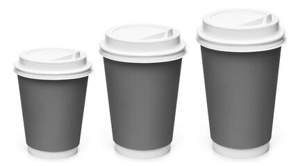 Gray coffee cups set, isolated on white background