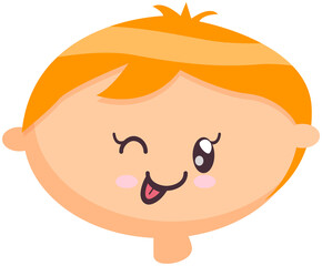 Obraz na płótnie Canvas Head boy with friendly smiling face, vector illustration cartoon emoticon, doodle icon drawing. Cool blonde boy happy face, kawaii emotion concept with cheerful child winks, friendly funny kid