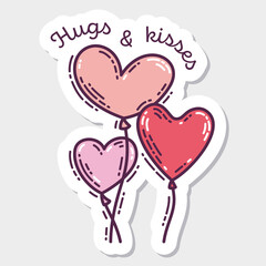 Colorful Valentine's Day doodle style hand-drawn sticker with simple engraving retro effect and quote. Romantic mood cute love symbol and lettering.