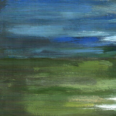 Gouache hand drown background. A fragment of a painting on canvas. Colored blue and green brush stroke texture.