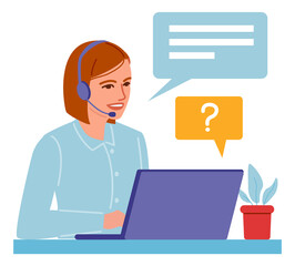 Service operator talking with customer with headset and chat