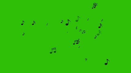 Musical symbols and notes appearing and disappearing with a blur. Smooth animation of black notes and treble clef on Alpha channel. Music background. Template for music video clip or compositions. 4K