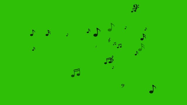 Musical symbols and notes appearing and disappearing with a blur. Smooth animation of black notes and treble clef on Alpha channel. Music background. Template for music video clip or compositions. 4K