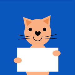 Holiday card template with cat character on blue background.