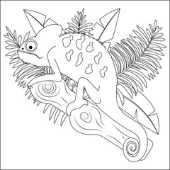 Coloring pages. drawing for children and adults. Linear drawing for coloring with paints or pencils. Coloring book with tropics and jungle. With a hamilion