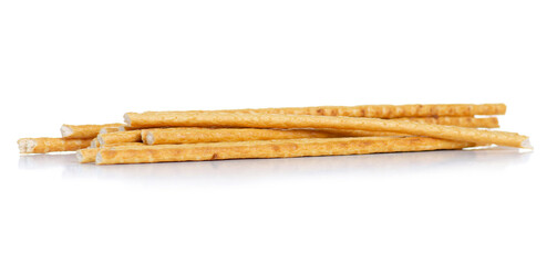 breadsticks crispy straws on white background isolation