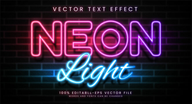 Neon light editable text style effect. Glowing text with purple and blue colors, suitable for light theme.