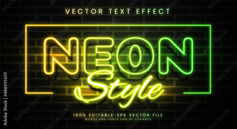 Poster neon style editable text style effect. glowing text with green and yellow colors, suitable for light