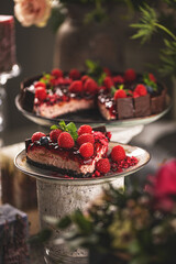 Cheeseckae with raspberry jelly topping