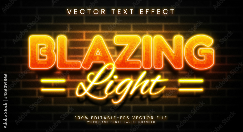 Poster blazing light editable text style effect. glowing text with red and yellow colors, suitable for neon