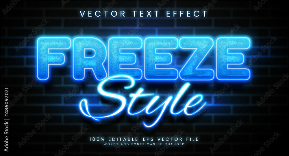 Poster freeze style editable text style effect. glowing text with gradient blue colors, suitable for neon s