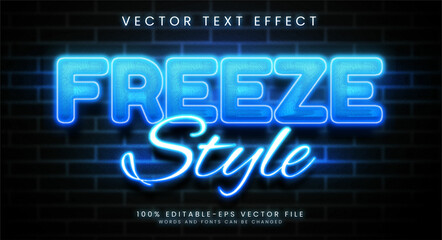 Freeze style editable text style effect. Glowing text with gradient blue colors, suitable for neon style theme.