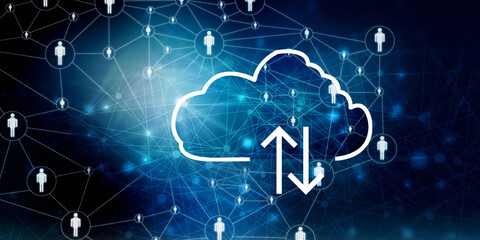 2d illustration uploading downloading arrow with cloud 
