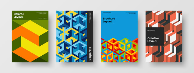 Amazing company brochure A4 vector design concept set. Original geometric tiles annual report illustration collection.