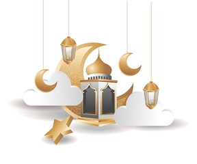 Mosque star moon Ramadan kareem concept illustration