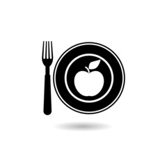 Diet fork apple healthy food icon with shadow