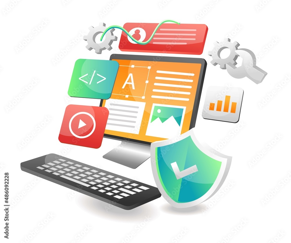 Poster isometric illustration concept. web application maintenance and designing