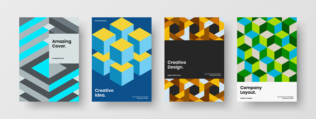 Obraz na płótnie Canvas Original annual report design vector template bundle. Vivid mosaic tiles corporate brochure concept collection.