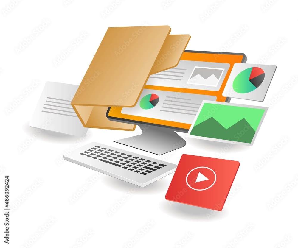 Poster isometric illustration concept. server data folder computer