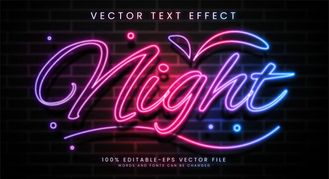 Night editable text style effect. Glowing text with colorful concept, suitable for neon style theme.