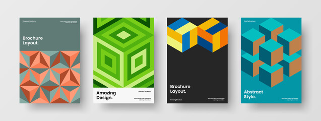 Fototapeta premium Bright geometric tiles leaflet concept composition. Abstract cover A4 vector design illustration bundle.
