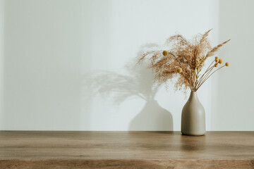Dried flowers pampas grass in the ceramic vase