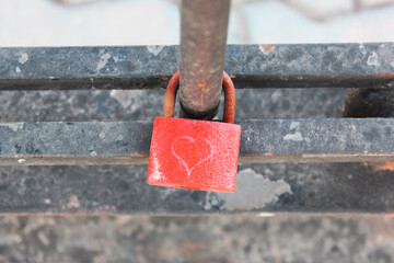 Locks of love in the form of a heart, Valentine's Day or wedding day. Locks with love padlock on...