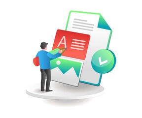 Isometric illustration concept. Creative man concept on paper