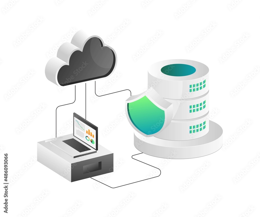 Poster isometric illustration concept. analyze cloud server database