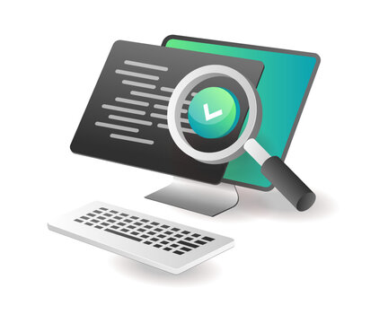 Isometric illustration concept. analyzing programming languages