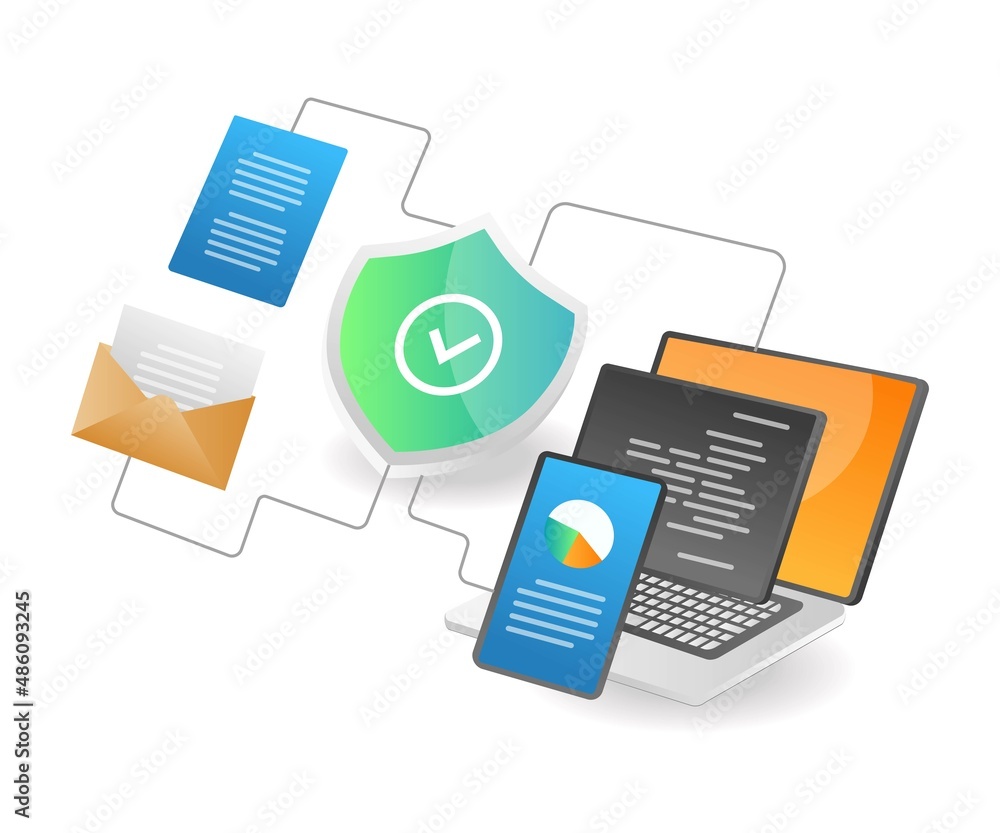 Aufkleber Isometric illustration concept. Programming language network security