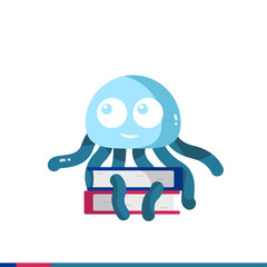 Illustration of octopus carrying stacked books 